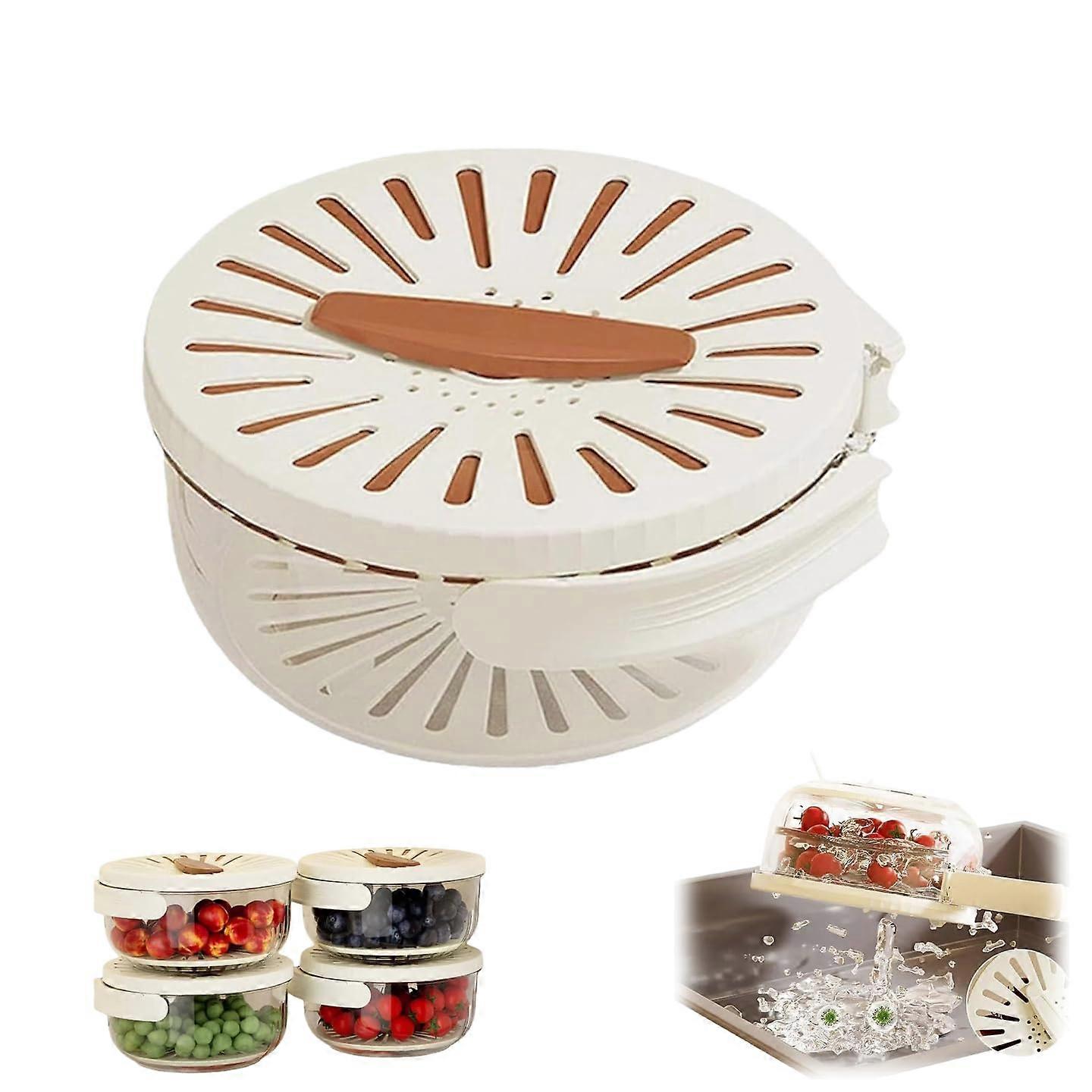 2in1 Fruit and Vegetable Strainer Bowl with Handle, Sealed Freshness Lock, Small Brown