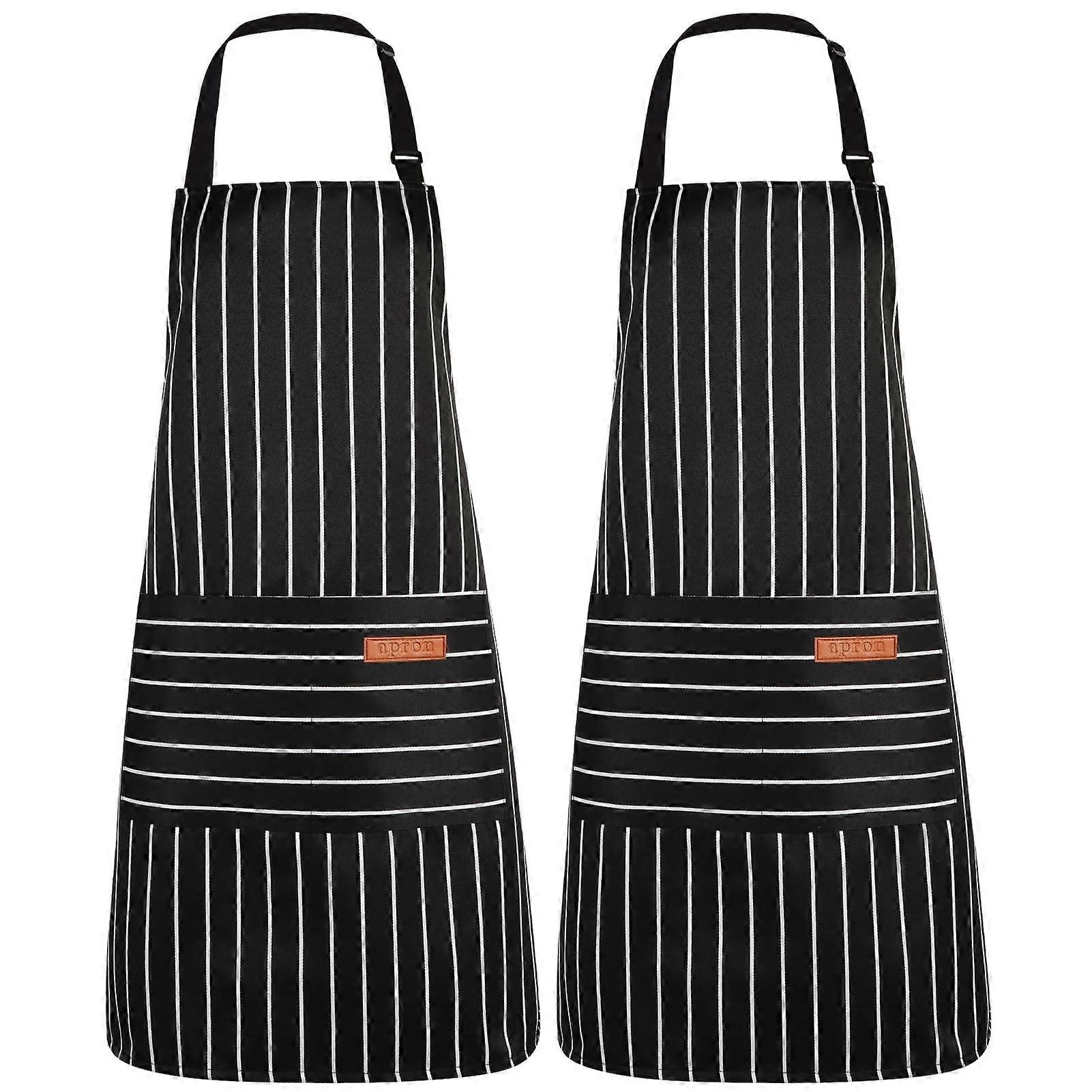 2 Pack Black Kitchen Apron with Adjustable Neck Strap and Dual Pockets for Home and Restaurant