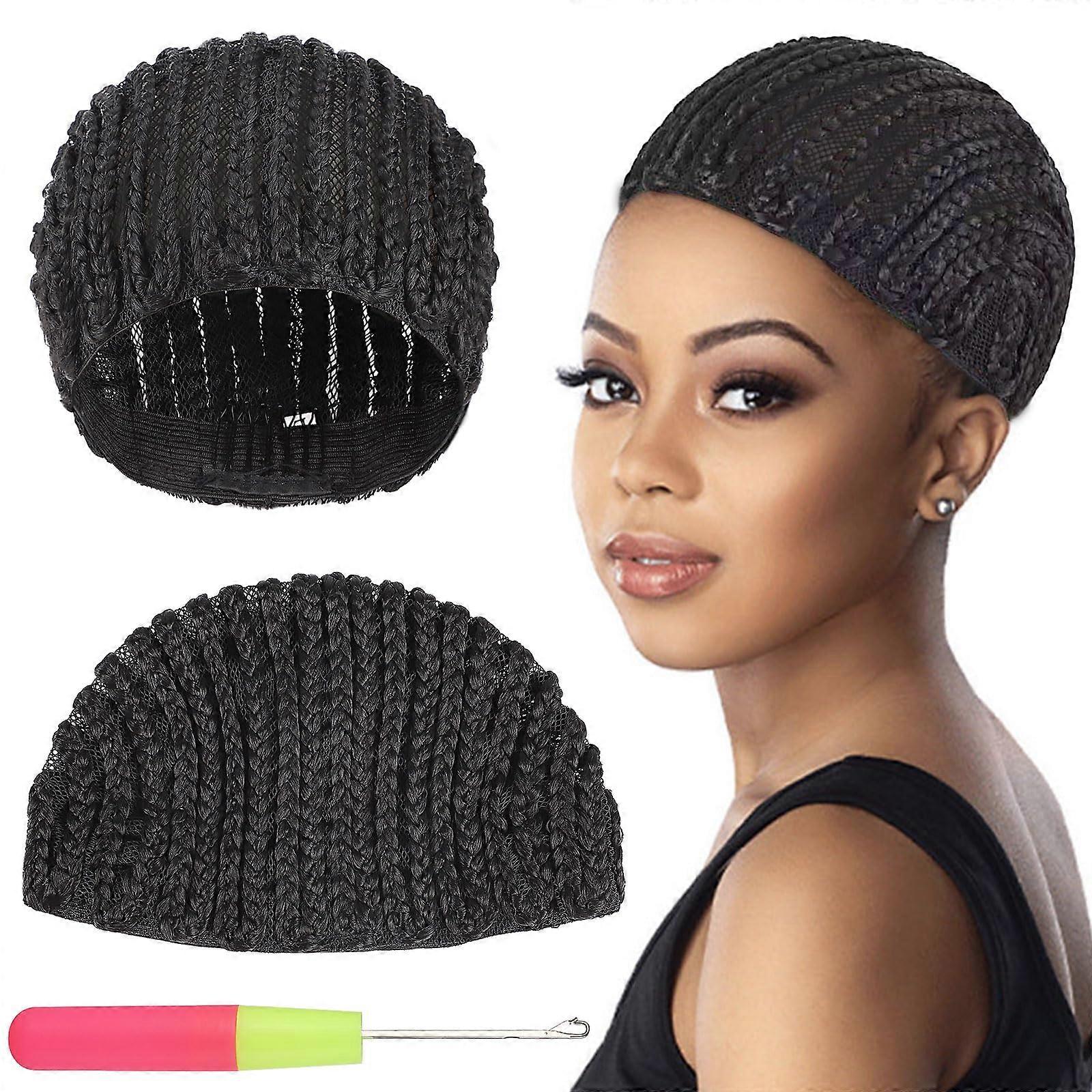 Large Cornrow Wig Cap with Combs and Latch Hook, Stretchable Braided Base for Wig Making, 2PCS