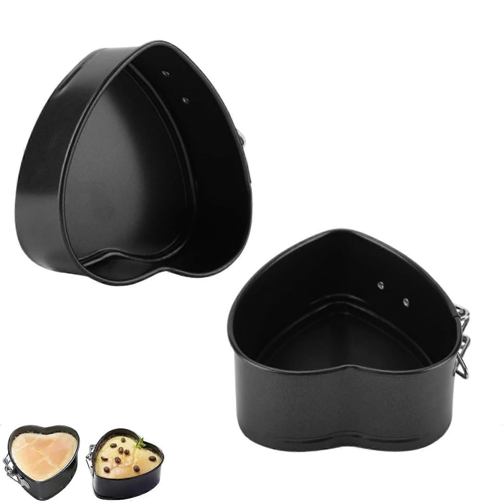 2PCS Nonstick Heart Shaped Springform Cake Pan Set with Removable Base Carbon Steel for Baking