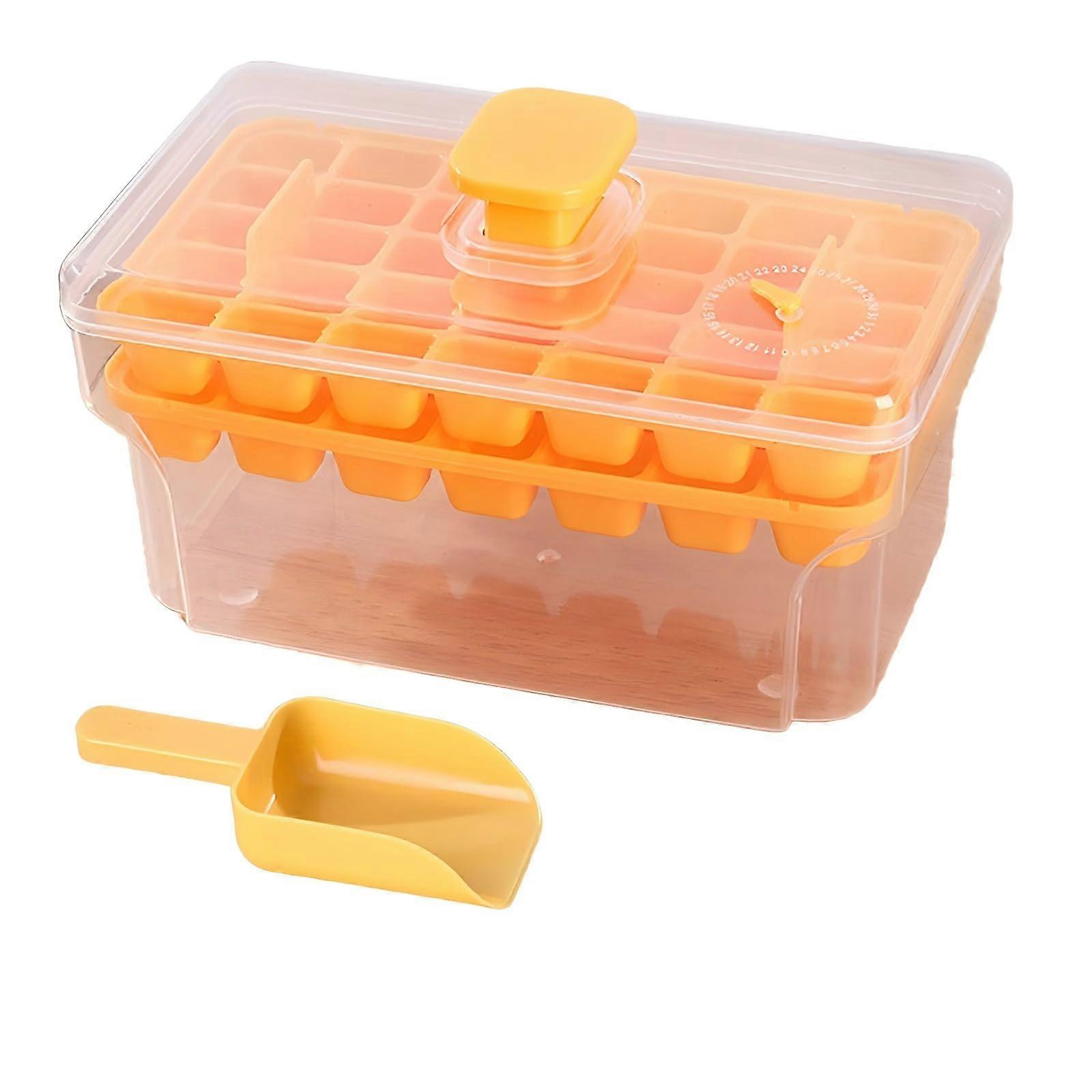 Ice Cube Tray with Lid and Bin, 2 Pack Stackable BPA  Square Ice Trays for Freezer Drinks, Orange