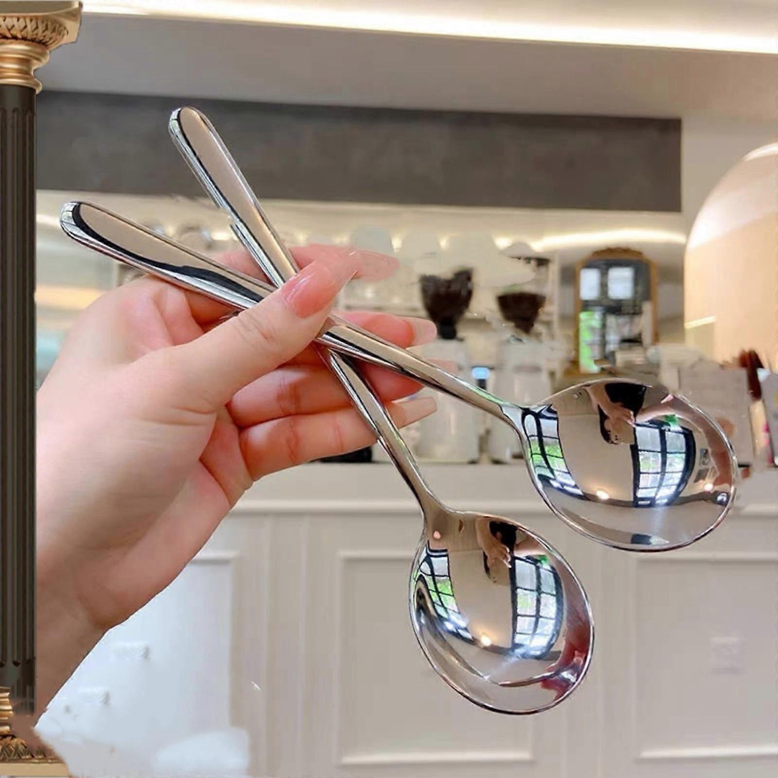 Stainless Steel Spoon Long Handle Dining and Dessert Spoon Durable Solid Color Dishwasher Safe