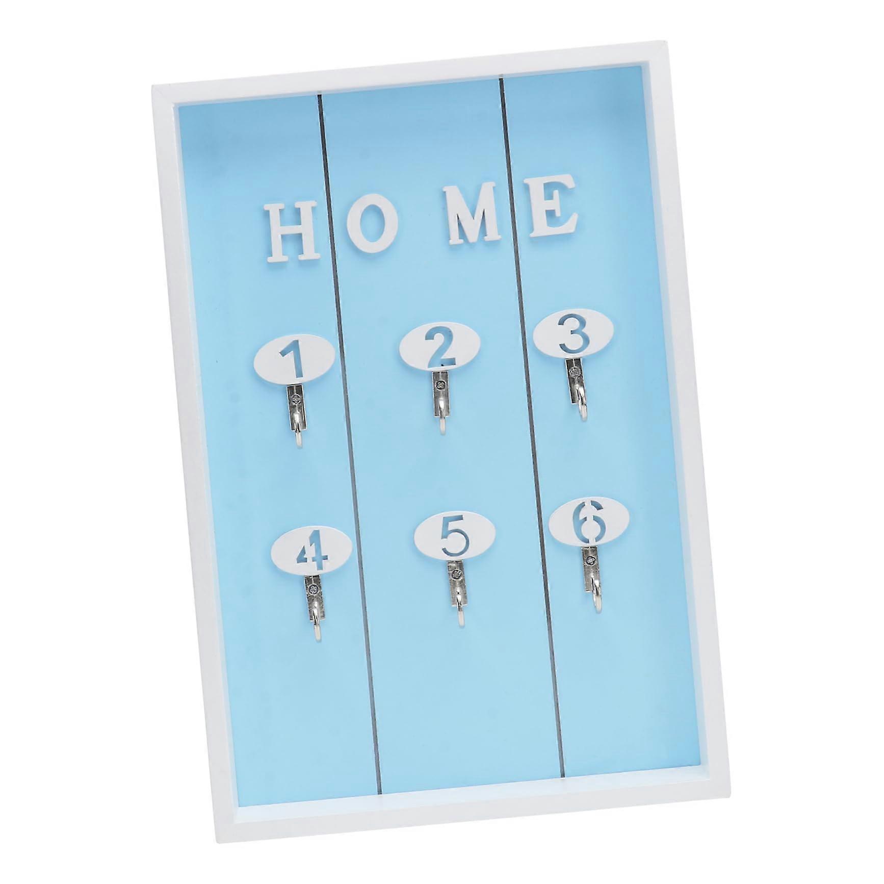 Blue Rustic Wall Key Holder with Hooks for Entryway, Decorative Key Organizer Storage Box