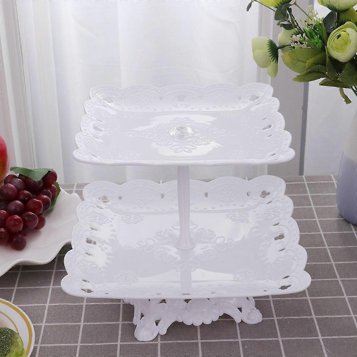 Cupcake Display Rectangular Double Layer Cake Stand for Cake Use White