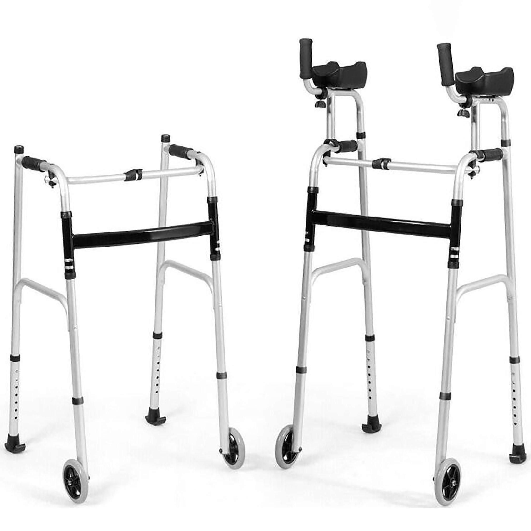 2 in 1 Folding Walker with Arm Support, Height Adjustable Frame with 5 inch Wheels for Elderly