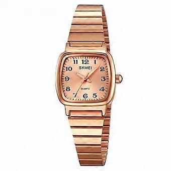 Montre à quartz pour femme, cadran ultra-fin et petit, bracelet carré en acier inoxydable, couleur or, facile à lire