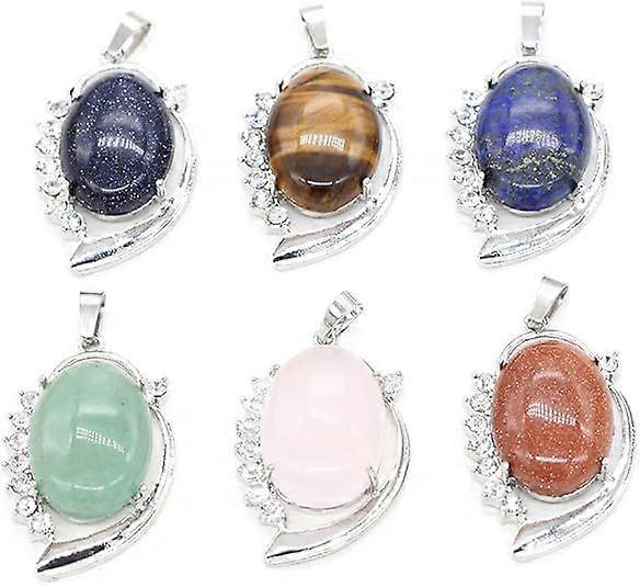 Oval Stone Pendant Charms with Rhinestone Setting