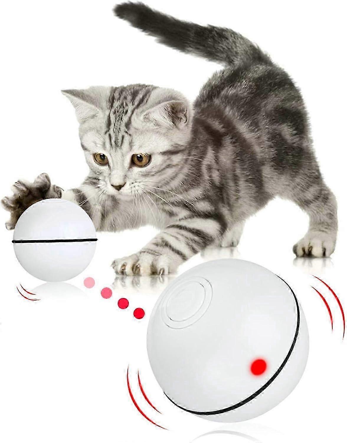 Interactive Cat Toy Ball, Smart Automatic Rolling Kitten Toy, USB Rechargeable Exercise Ball + Rotating LED Light with Timer Function