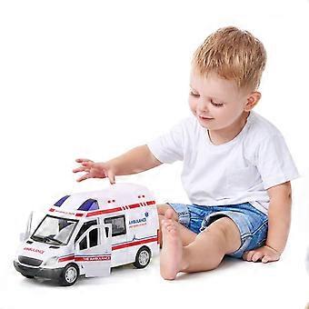 Mini Pull-Back Car Toy with Openable Doors, Light and Sound Effects - ABS Ambulance and Police Car for Kids