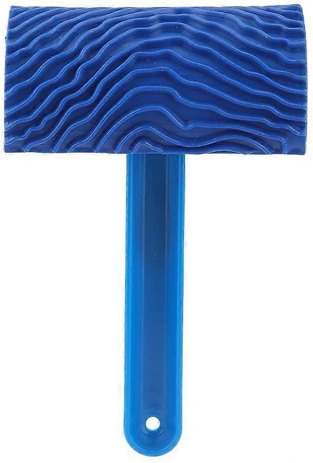 Blue Wood Grain Effect Emboss Pattern Paint Roller with Handle Wall Decor DIY Tool