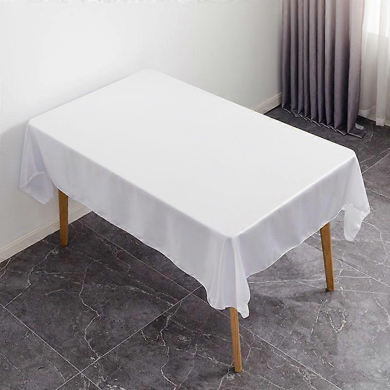 Dww-Rectangular Shiny Solid Color Tablecloth (White 145cmX220cm), Washable Fabric, Polyester