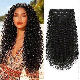 Krullende haarextensies - 4 stuks 50 cm (20 inch) krullende clip-in haarextensies 3B 3C 4A, lange, zachte synthetische haarstukken voor vrouwen, zwart B