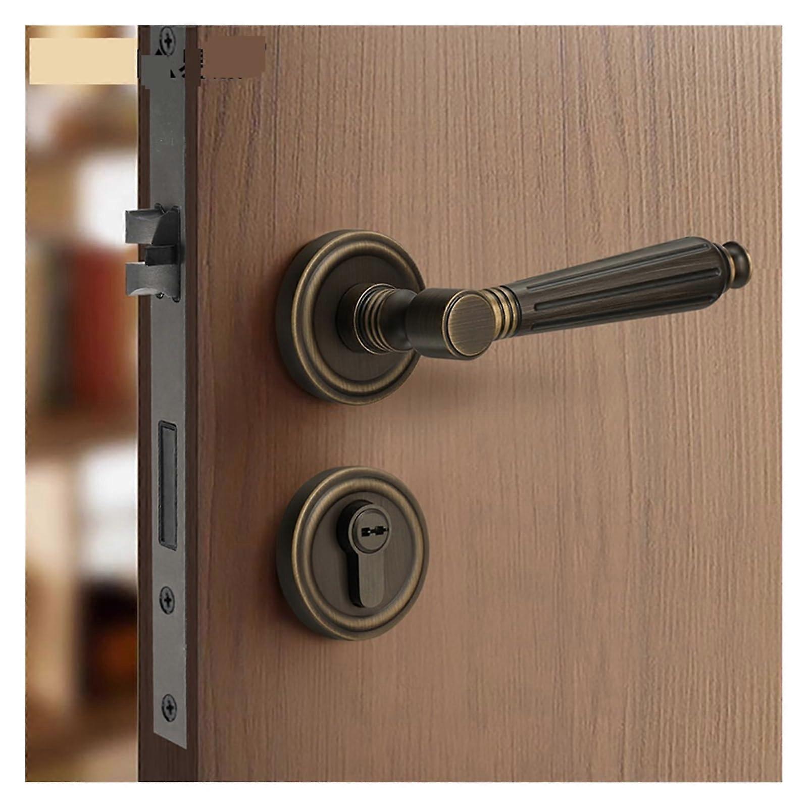 Silent Brass Interior Door Handle Lock Set for Bedroom, Durable Copper Construction, Privacy Function