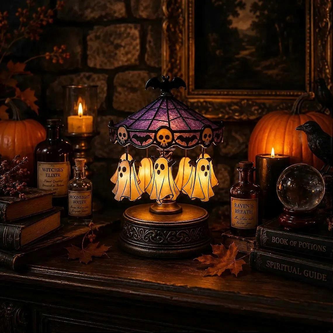 Table Lamp with Halloween Ghost, Bat and Skull Design