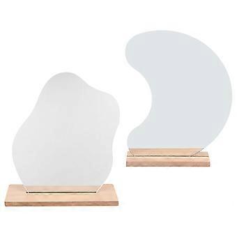 Makeup Mirror Frameless Acrylic Desktop Mirror with Wooden Base 2Pcs