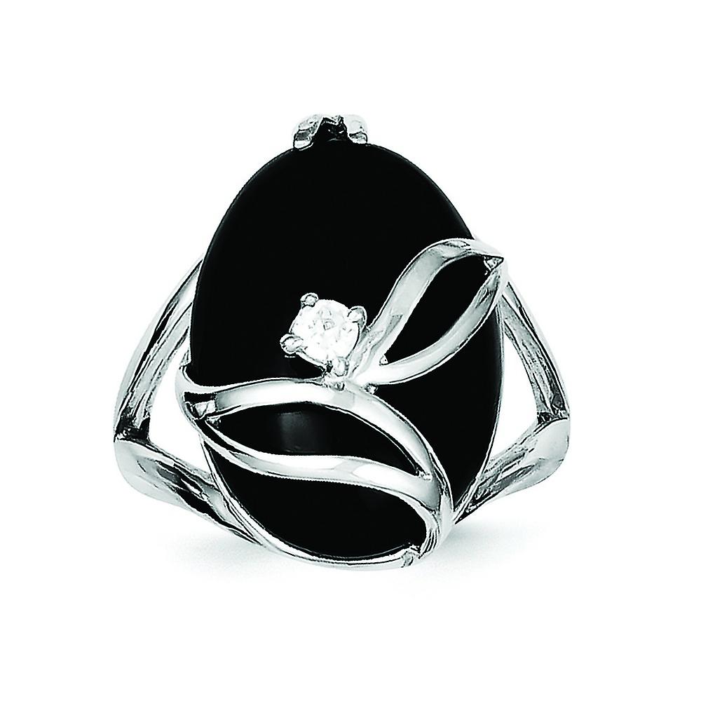 925 Sterling Silver Polished Simulated Onyx and Cubic Zirconia Ring-Ring for Women - Ring Size: 6 to 8