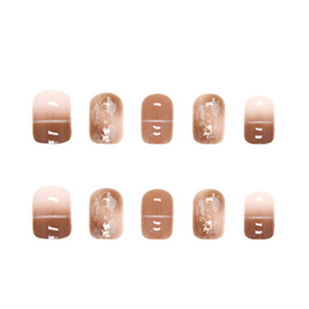 Gradient Brown Artificial Nails Thin Easy To Apply & Remove Fake Nails