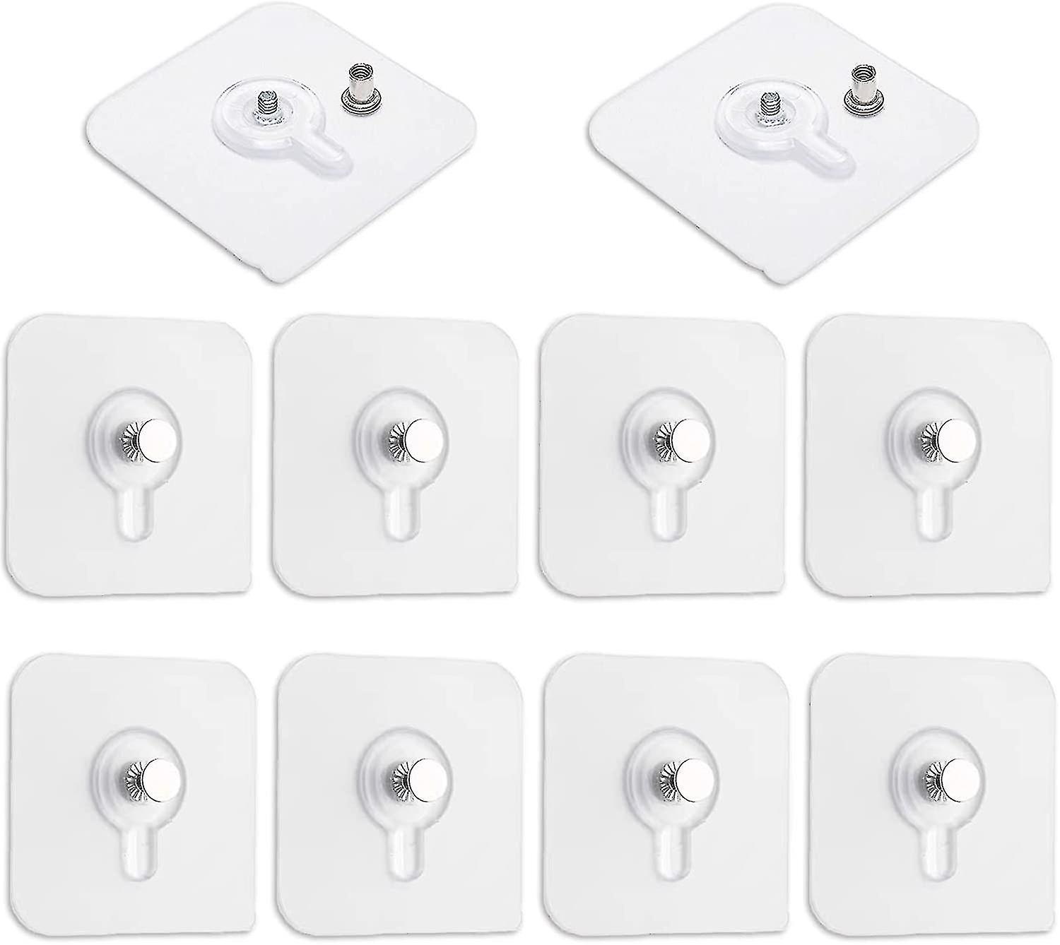 Set Of 10 Picture Hangers Without Drilling, Transparent Tab Adhesive Hooks For Wall Picture Frames, Mirrors And Posters