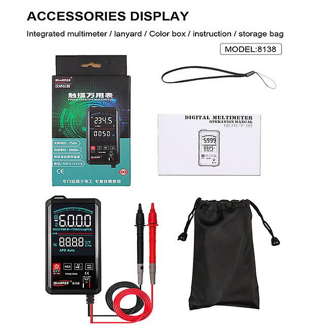 Smart Touching Screen Ultra-thin Multimeter Automatic Digital Multimeter 6000 Counts Intelligent Scan Ac Dc Ncv True Rms Measure