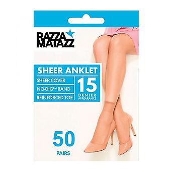 50 Pairs Razzamatazz Sheer Anklet Women 15 Denier Socks Tan...