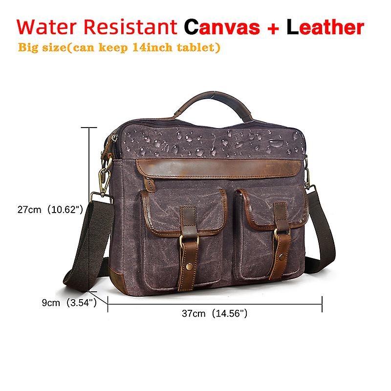 Le'aokuu Men Real Leather Antique Style Coffee Briefcase Business 13" Laptop Cases Attache Messenger Bags Portfolio B207-d