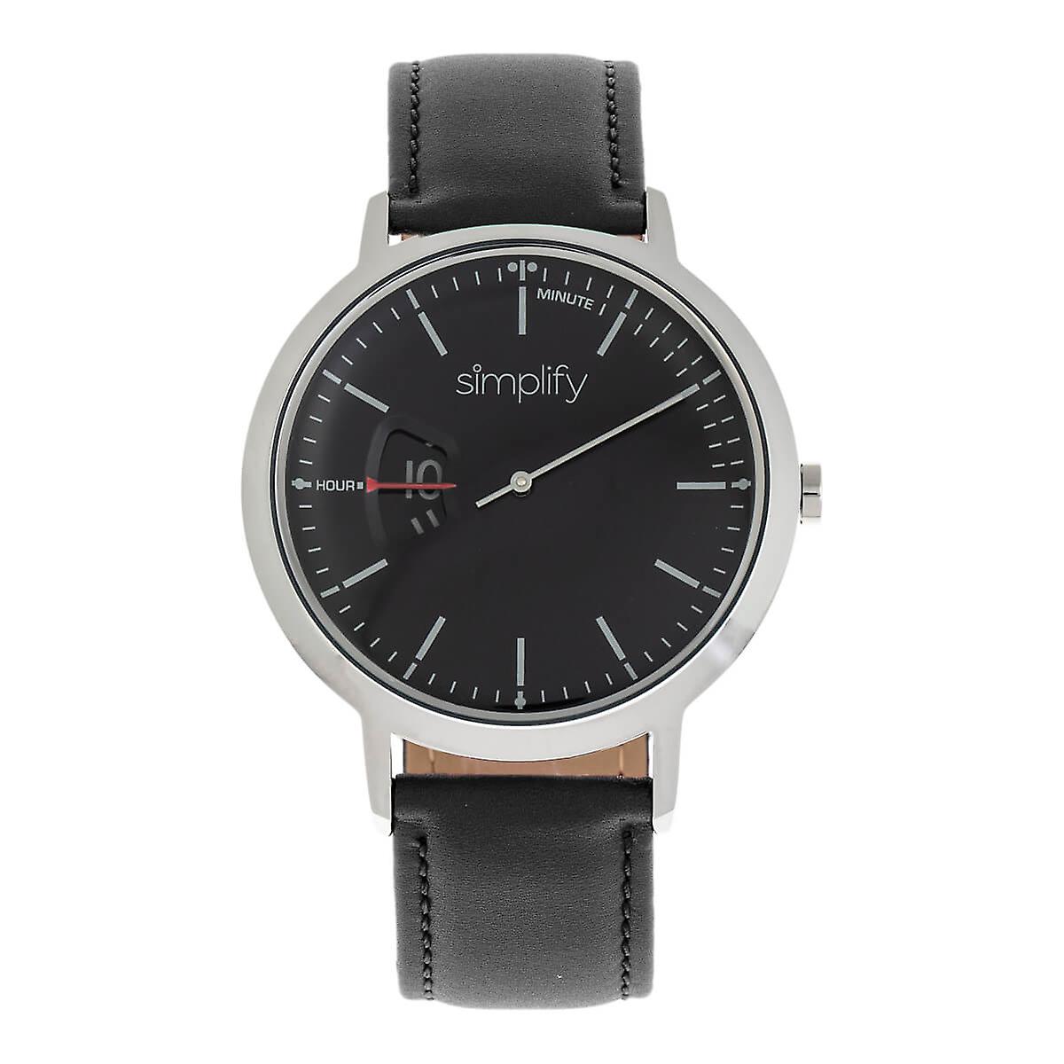 Simplify The 6500 Leather-Band Watch - Black