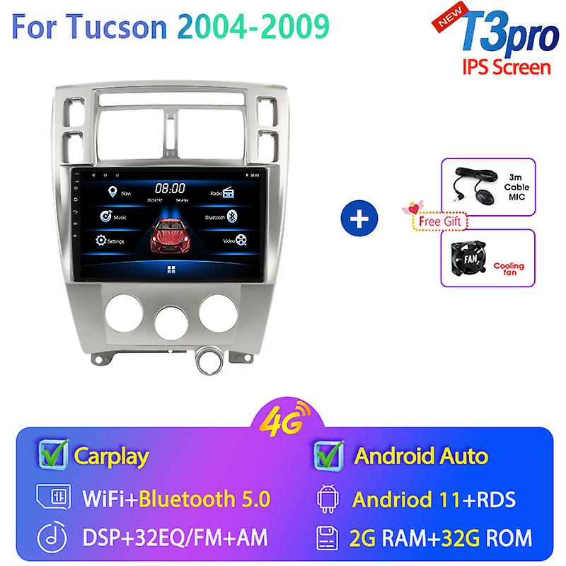 2 Din Android 11 Bilradio Multimedia Video Player Navigation GPS För Hyundai Tucson 2004 - 2009 Carplay Auto Stereo Qled-skärm