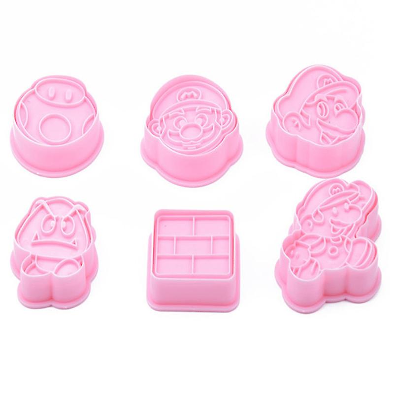 6pcs Cookie Cutters With Plunger Stampers Cute Cartoon Pattern Biscuit Molds