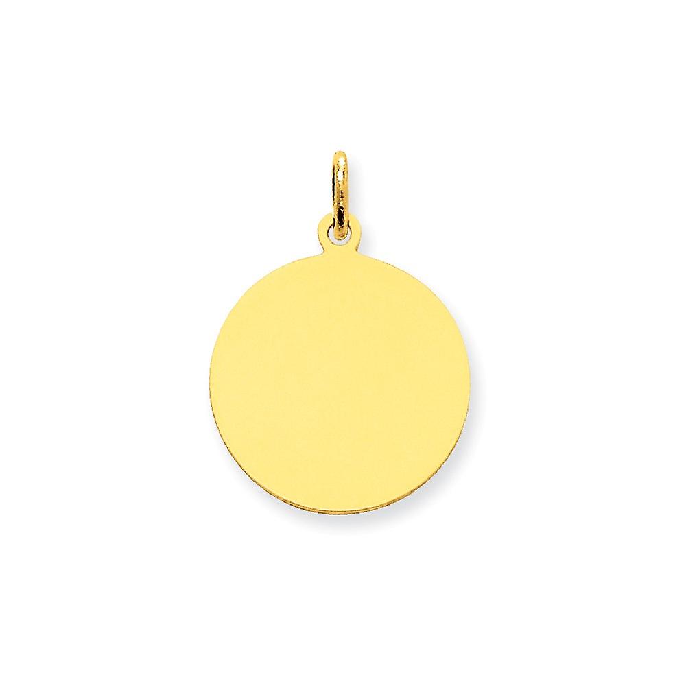 14k Yellow Gold Solid Polished Plain .035 Gauge Circular Engraveable Disc Charm 24x18mm Wide Pendant Necklace for Women