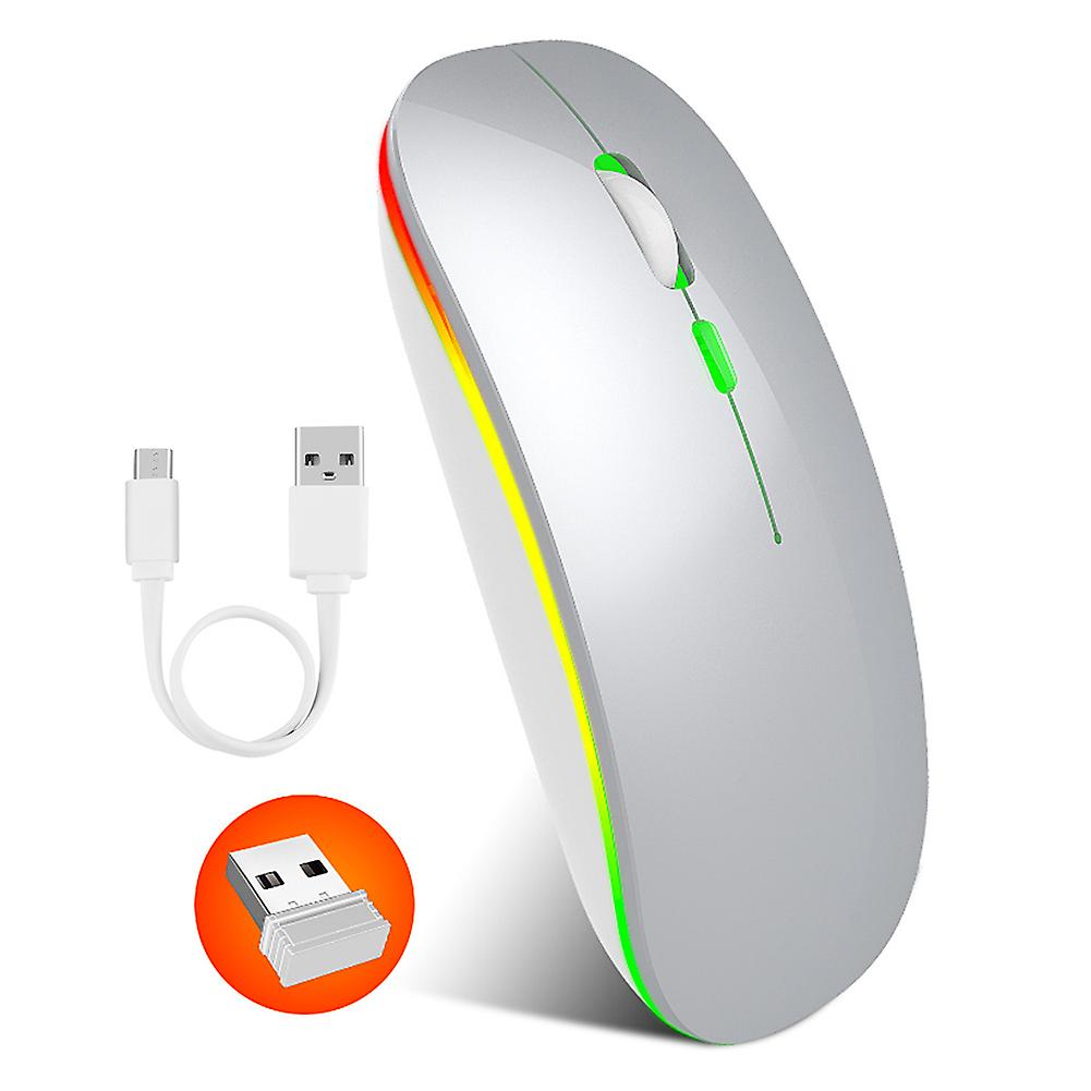 HXSJ Wireless Mouse Rechargeable for Windows/XP/Vista/Me 2.4G Colorful Light Office Supply M40Silver