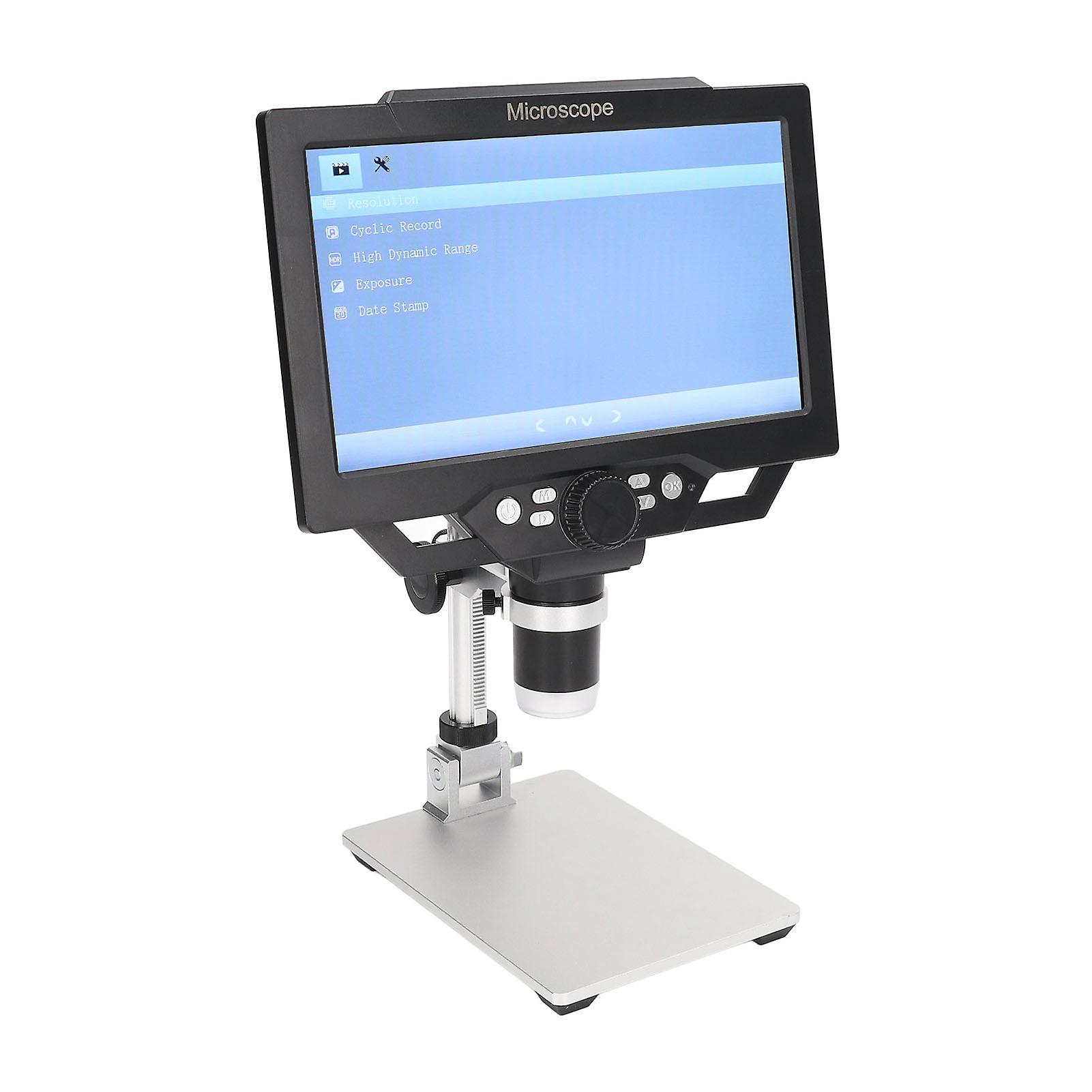 Digital Microscope 12MP 1600X 9in Screen USB Adjustable Bracket Microscope with 8 LED Lights 100‑240V US Plug 