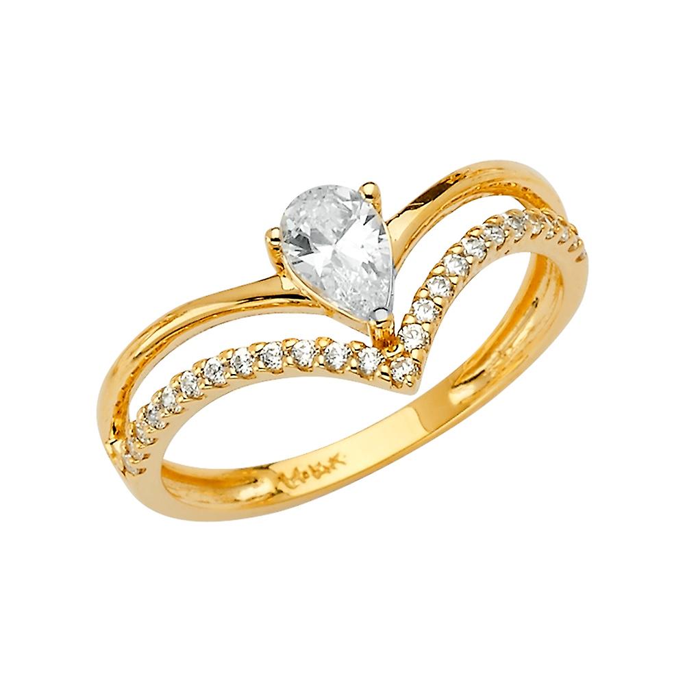 14k Yellow Gold 2 Rows Fancy Cubic Zirconia Ring Size 7 Band Style-Ring for Women - 2.0 Grams