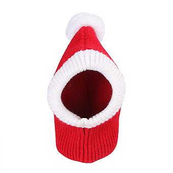 Veeki Dog Christmas Hat Dog Winter Costume Cat Hat Crocheted Snood with Pompom Neck Ear Protector Dog Warm Santa Knit Hat Headwear Protector for Pets 