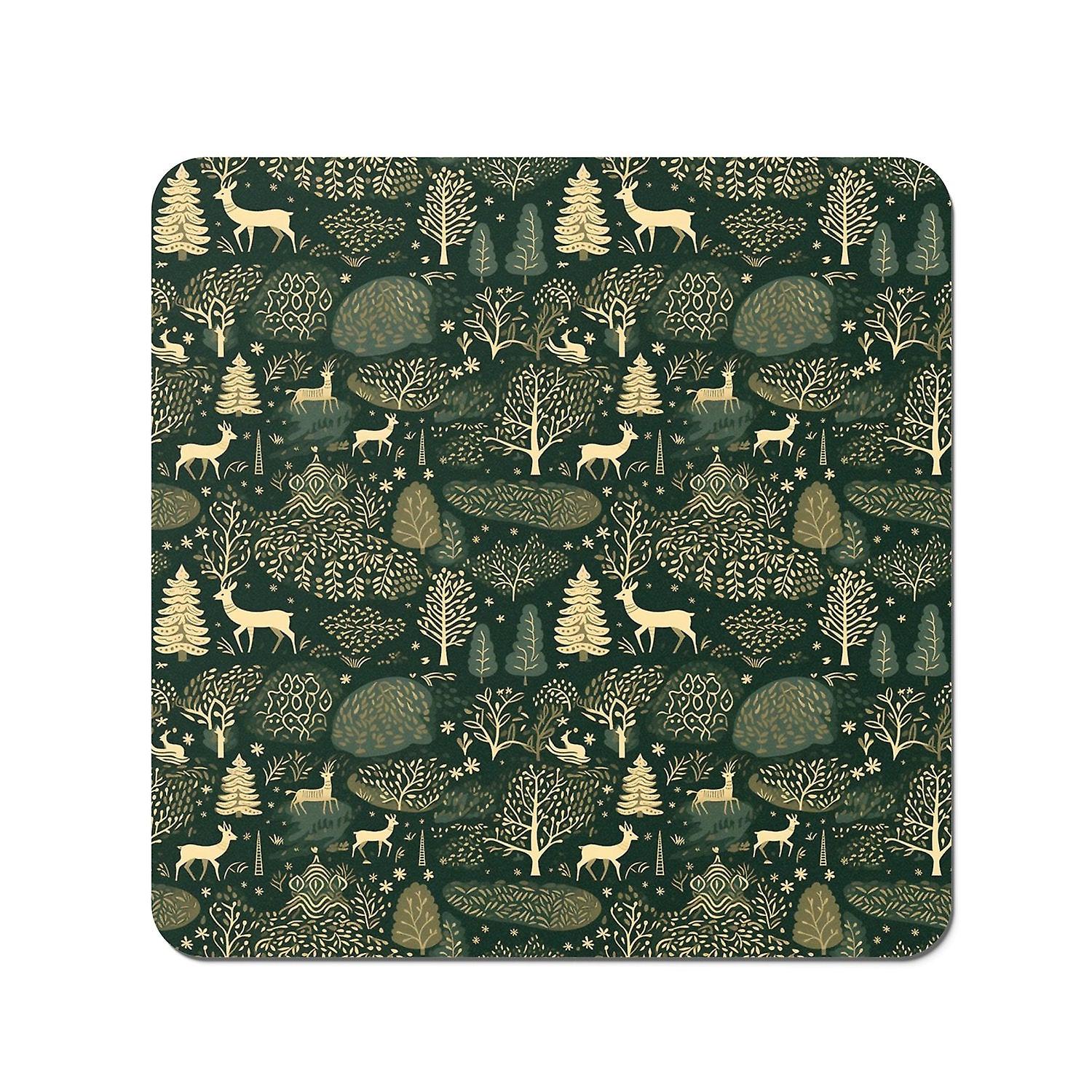 Green Christmas Woodlands Coasters