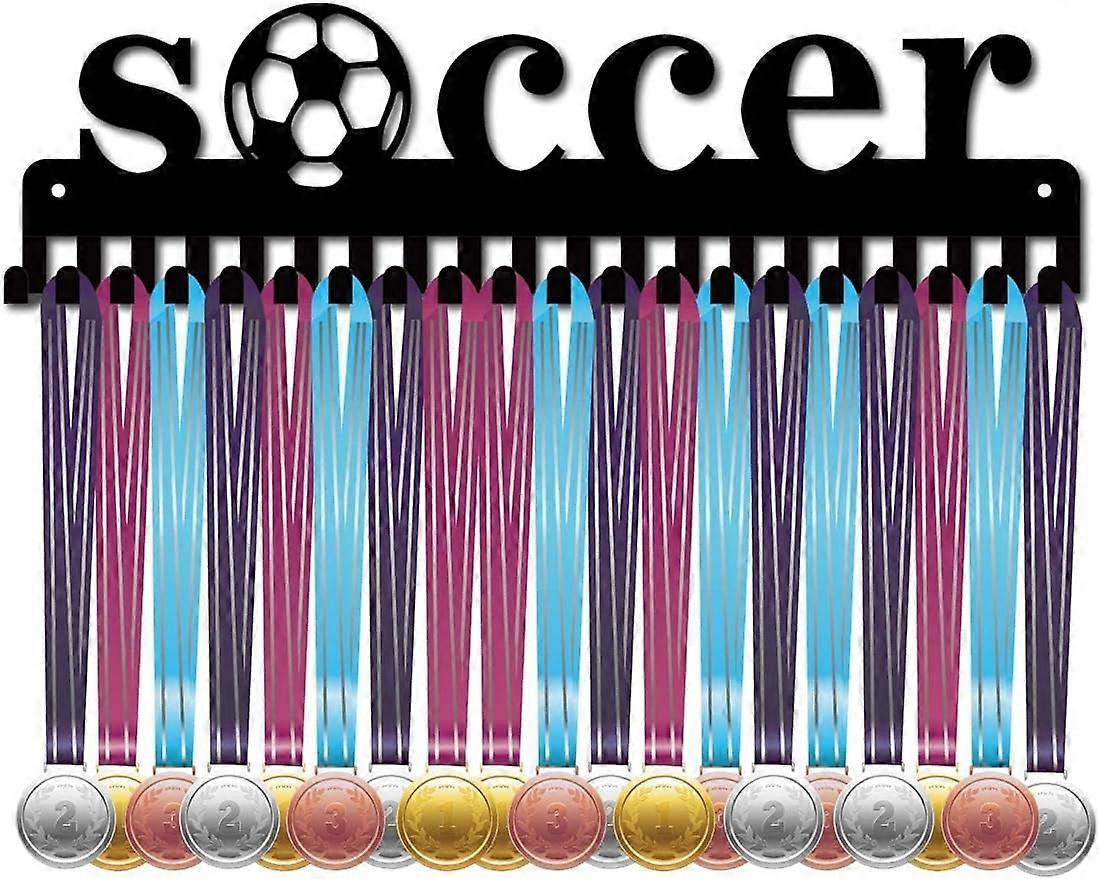 Medal Holder Display Hanger Rack Sports Soccer Metal Wall Mount with 20 Hooks for Race Football Runner Players Gymnastics Gymnast Over 60 Medals Black