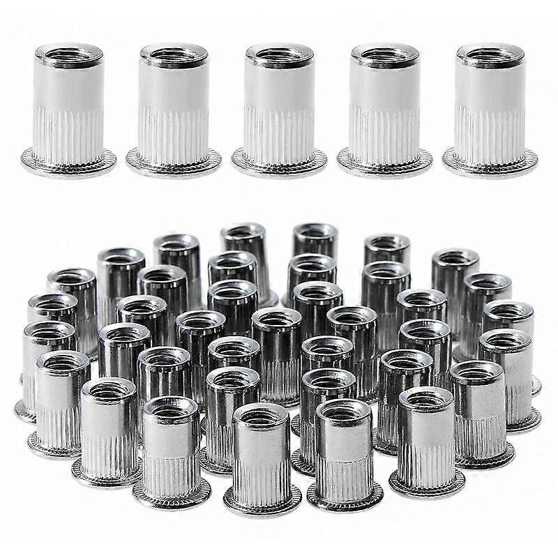 100pcs M6 Flat Head Threaded Rivet Nut, Stainless Steel Threaded Rivet Nuts, Threaded Inserts Assortment for Plastic Mental (12mm  15mm)