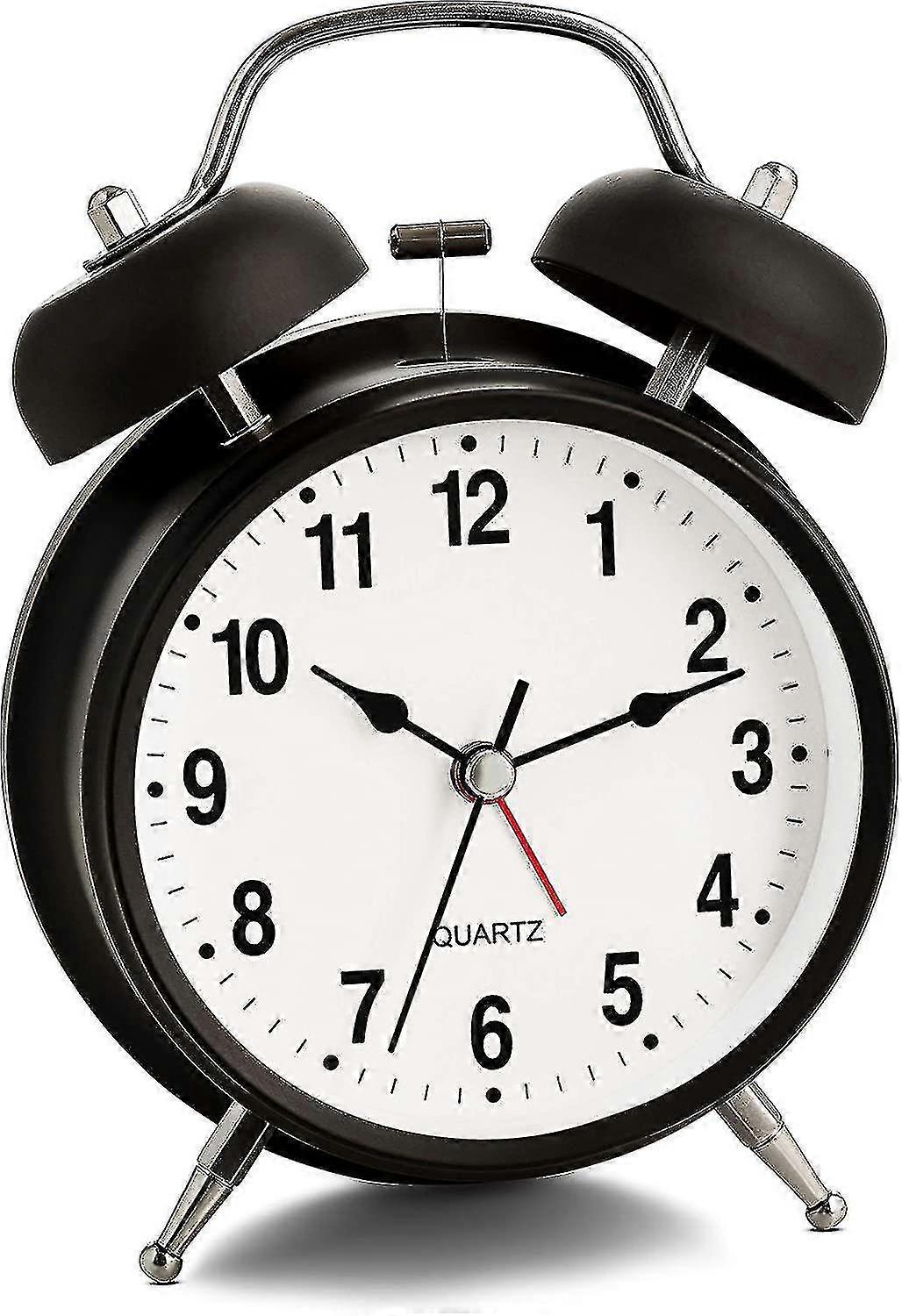 Analog Alarm Clock Extra Loud Twin Bells Retro White Silent Non-ticking Quartz Battery Operated With Backlight, Decorative Bedside Table Desk Vintage