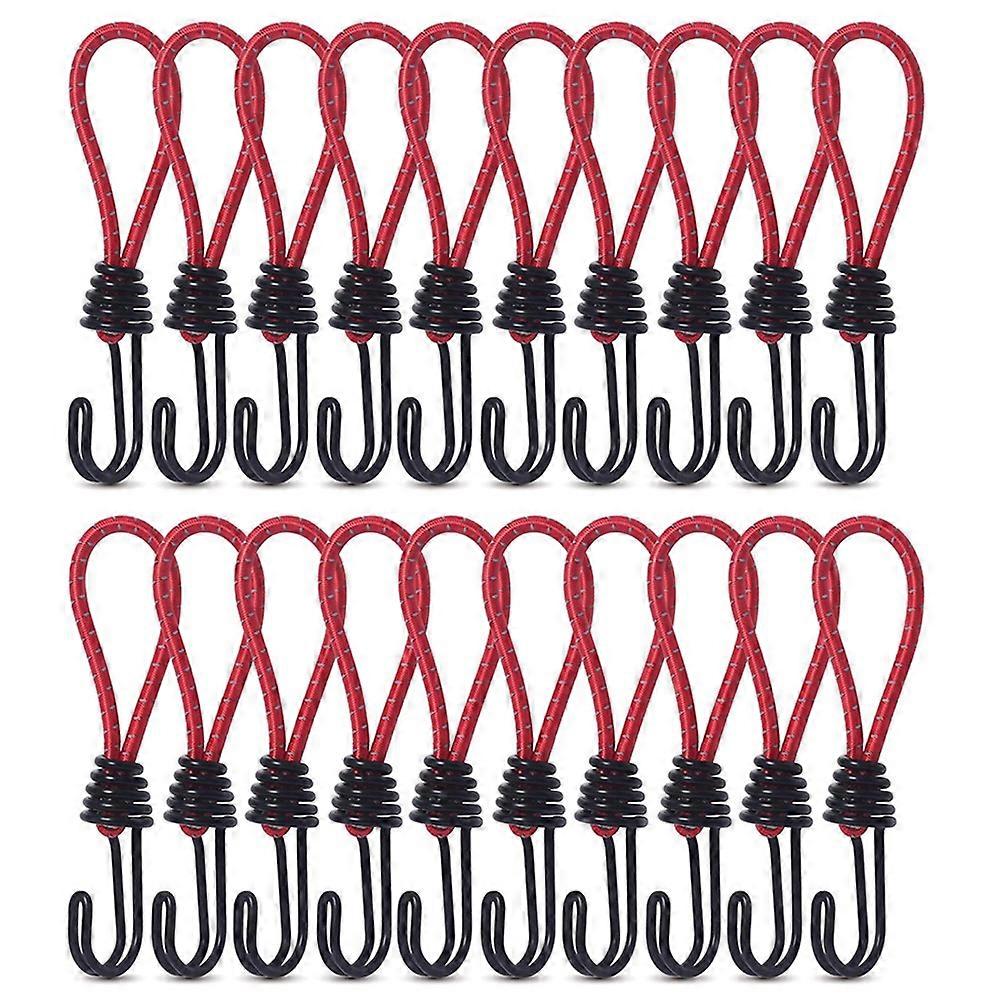20PCS Tent Elastic Rope Cord Hook Outdoor Camping Canopy Tarp Tent Fixing Cord String Carabiner Hooks Accessories Red