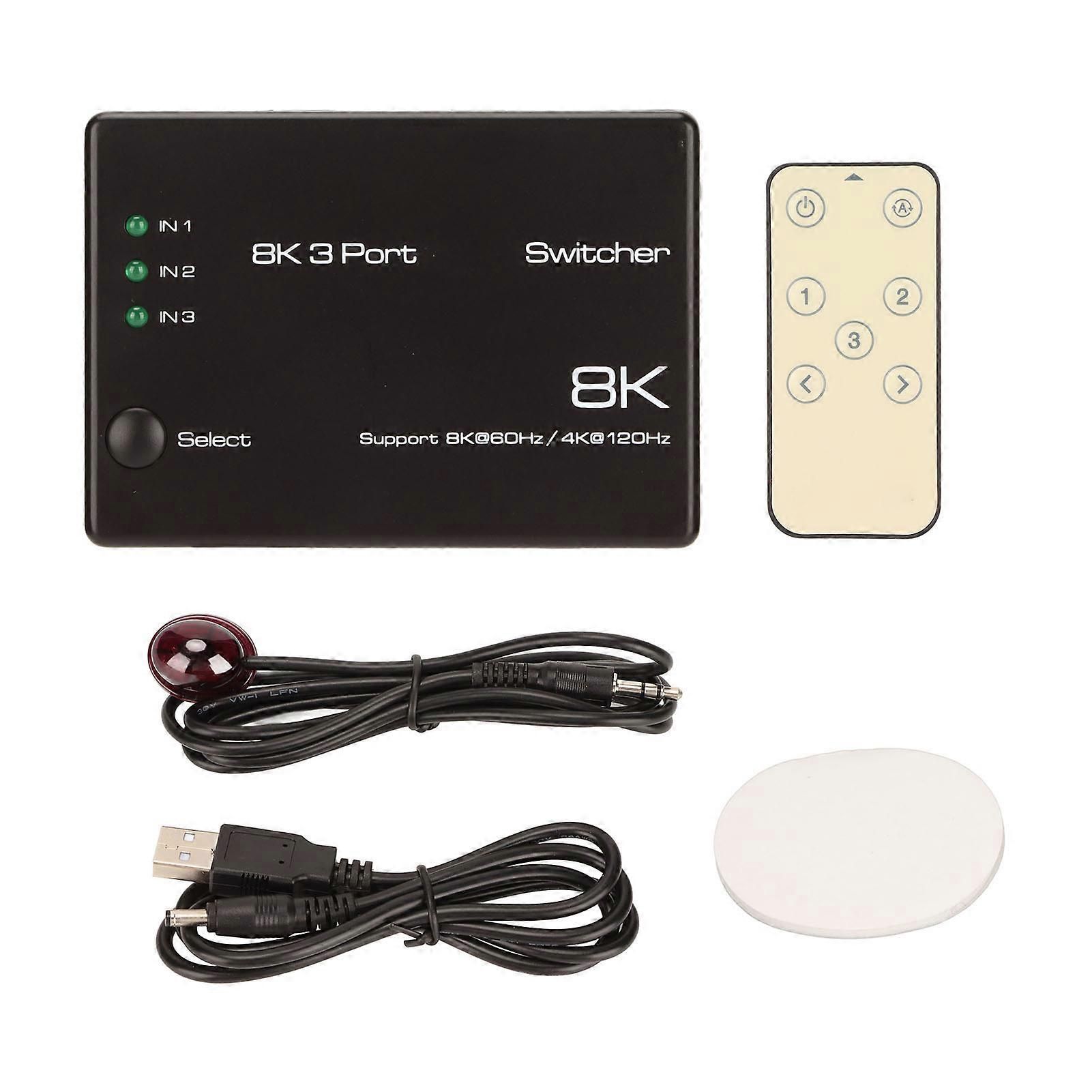 Hd Multimedia Interface Switcher Support Hdr 8k At 60hz 4k At 120hz 3 In 1 Out 1080p Hd Multimedia Interface Switcher