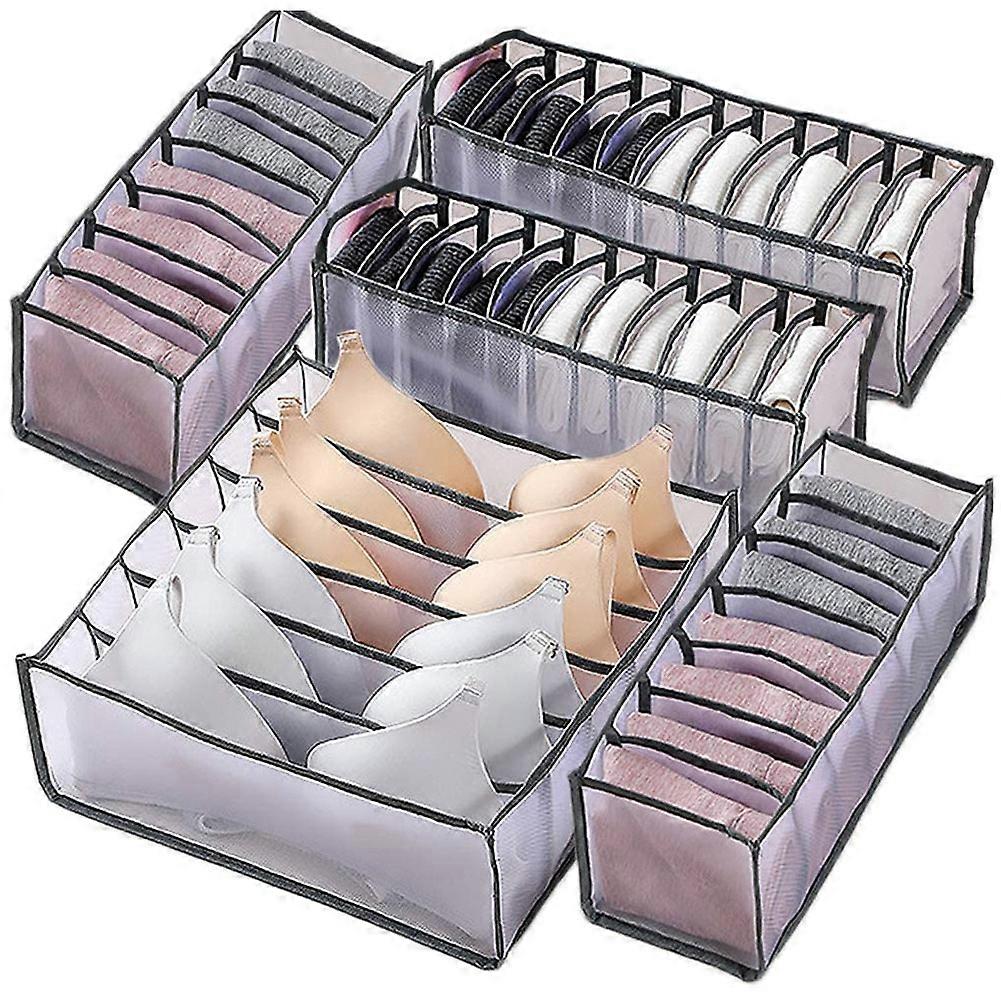 5 PCS Underwear Drawer Organizer Divider,Folable Closet Storage Drawer Divider Includes 6/7/11 Cell
