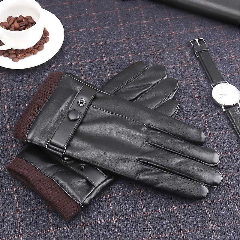 Men's winter padded and thickened leather gloves