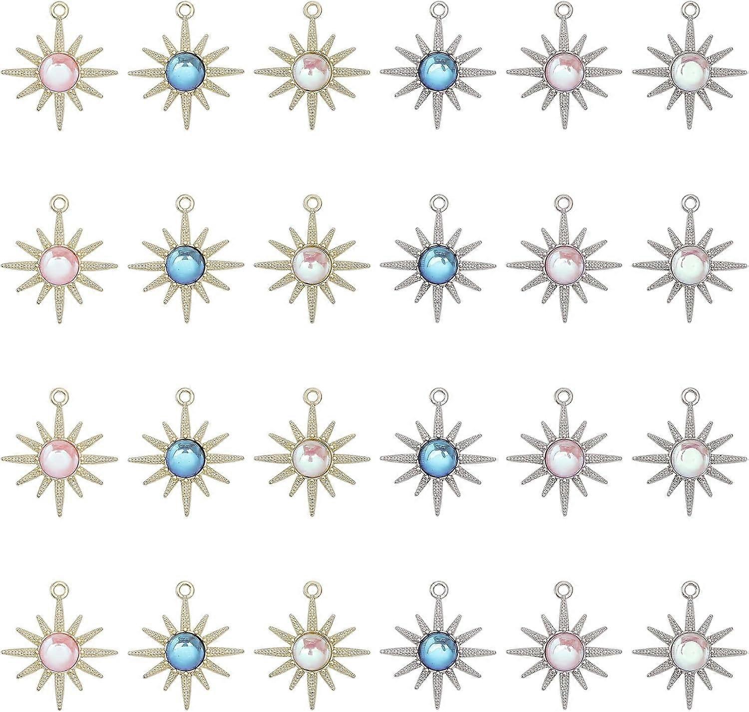 24Pcs Alloy Pendants Rack Plating Sun Charms with Resin