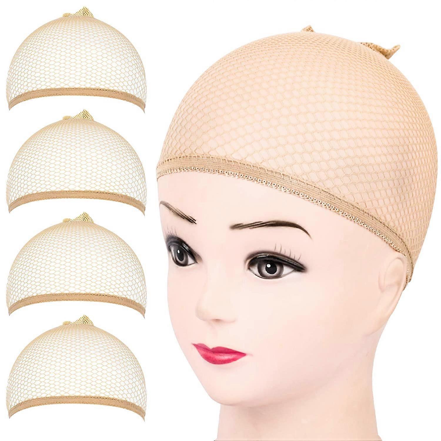 Wig Cap, 4PCS Light Brown Mesh Wig Cap Net, Closed End Hair Mesh Net Wig Caps, L