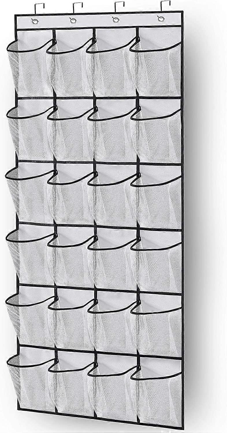 Over the Door Shoe Storage Organiser Hanging Shoe Rack Holder 24 Large Mesh Pockets for Wardrobe Door Tidy with Hanger(White)