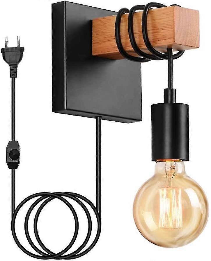 Industrial Wooden Wall Sconce Switch Socket Retro Indoor E27 Wall Spotlight(with Switchwithout Bulb)