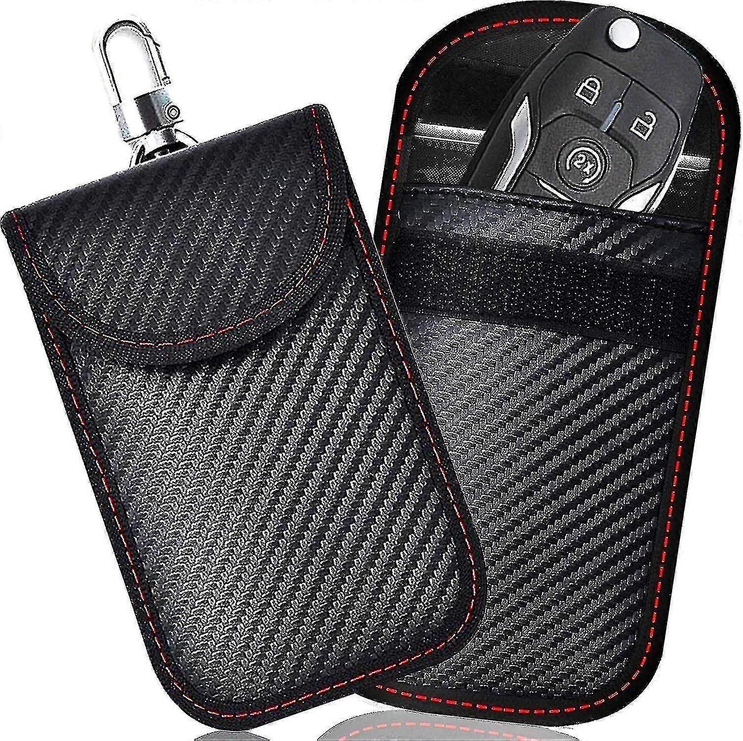 2 Pack Carbon Fiber Rfid Electromagnetic Shielding Key Case Mobile Phone Car Key Signal Shielding Bag Anti-induction