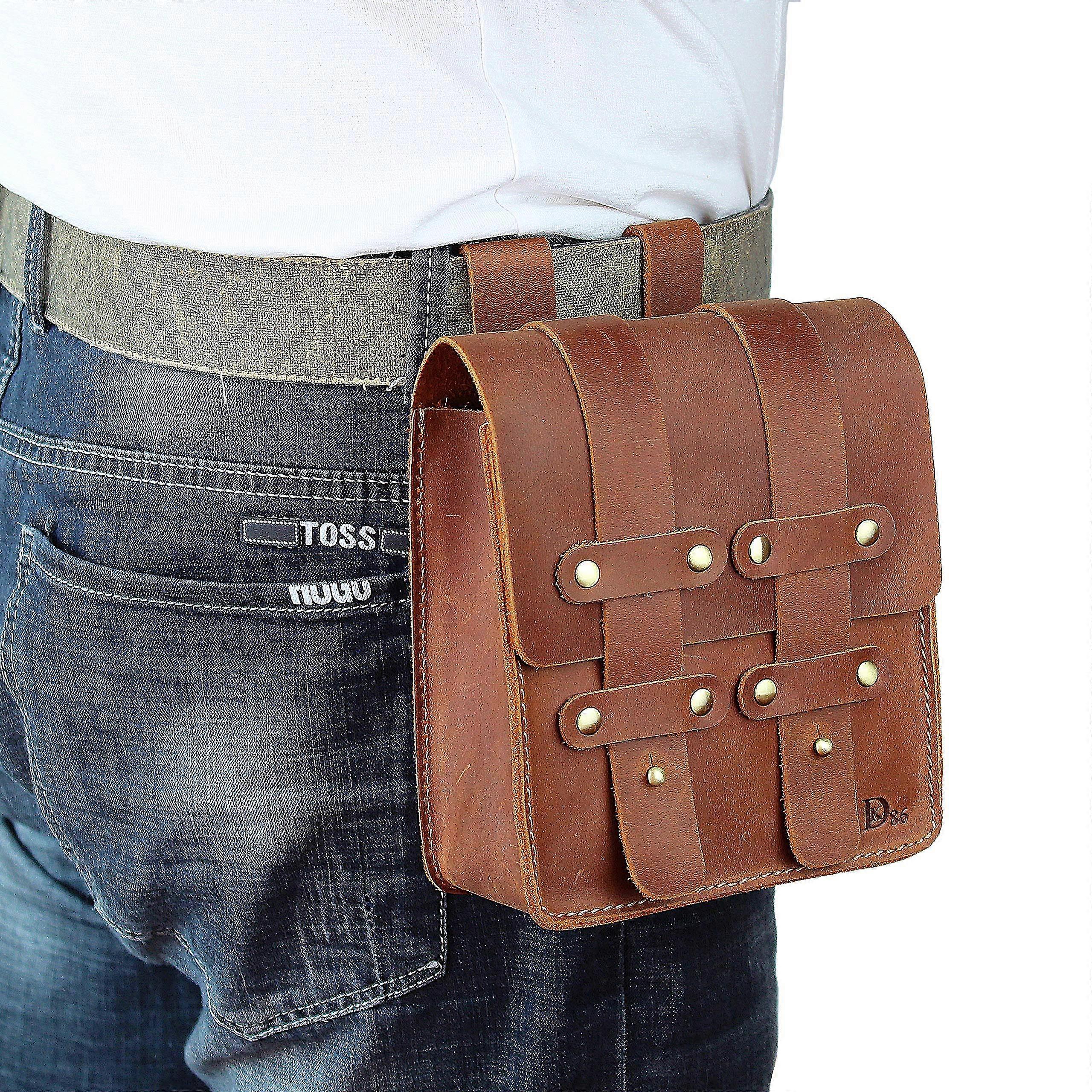 men leather belt pouch waist bag fanny pack, with belt loop
