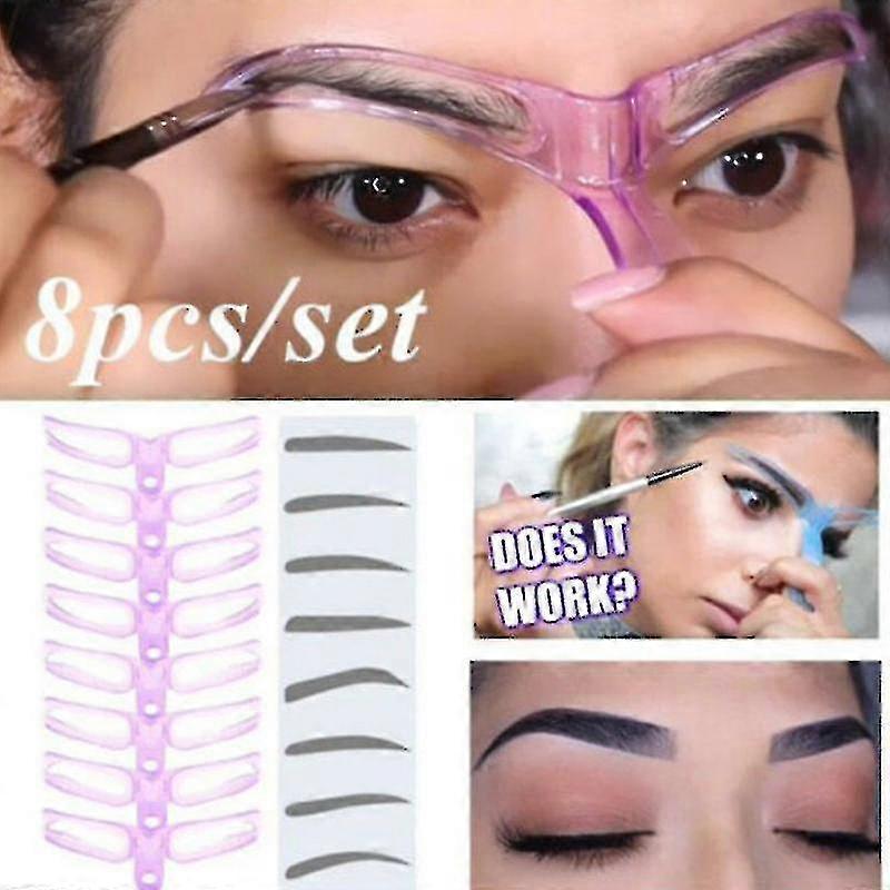 8pcs Diy Eyebrow Shaper Makeup Template Eyebrow Grooming Shaping Stencil Kit