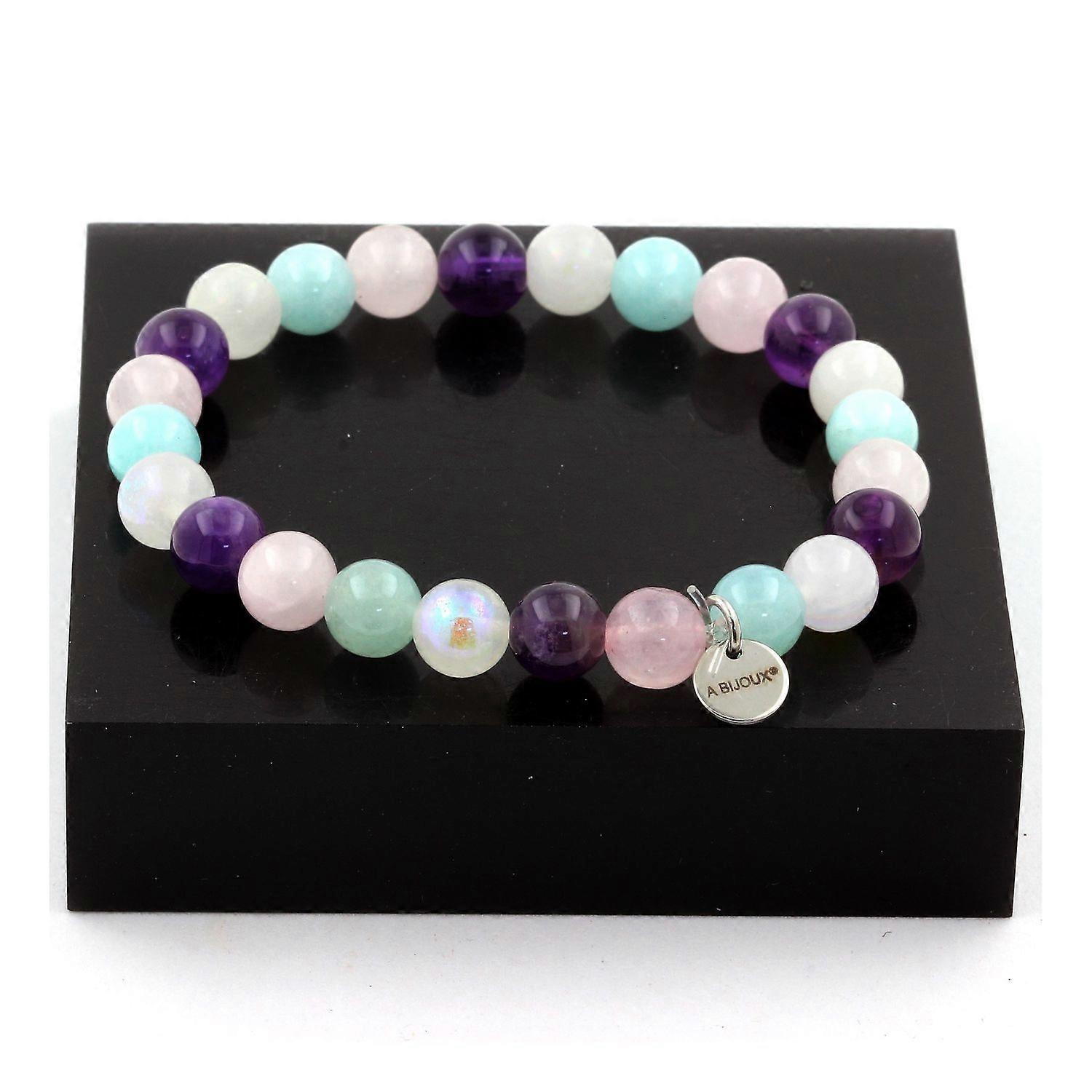 Bracelet Beads Moonstone + Angelite + Amethyst + Rose Quartz 8 mm