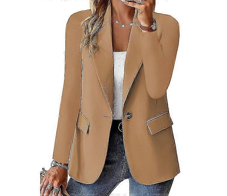 Womens Solid Color Casual Long Sleeve Lapel Button Blazer Jacket White